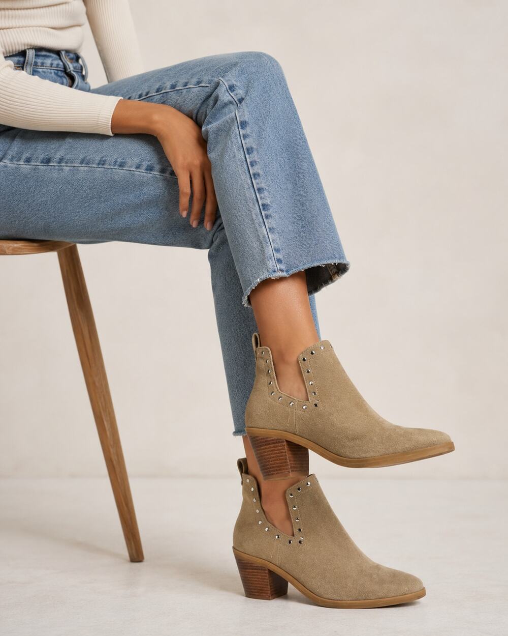 Rebecca Minkoff Tan Suede Leather Studded D’orsay Ankle Boots Womens 6 Booties